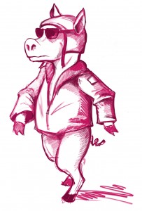 Pig in flight suit